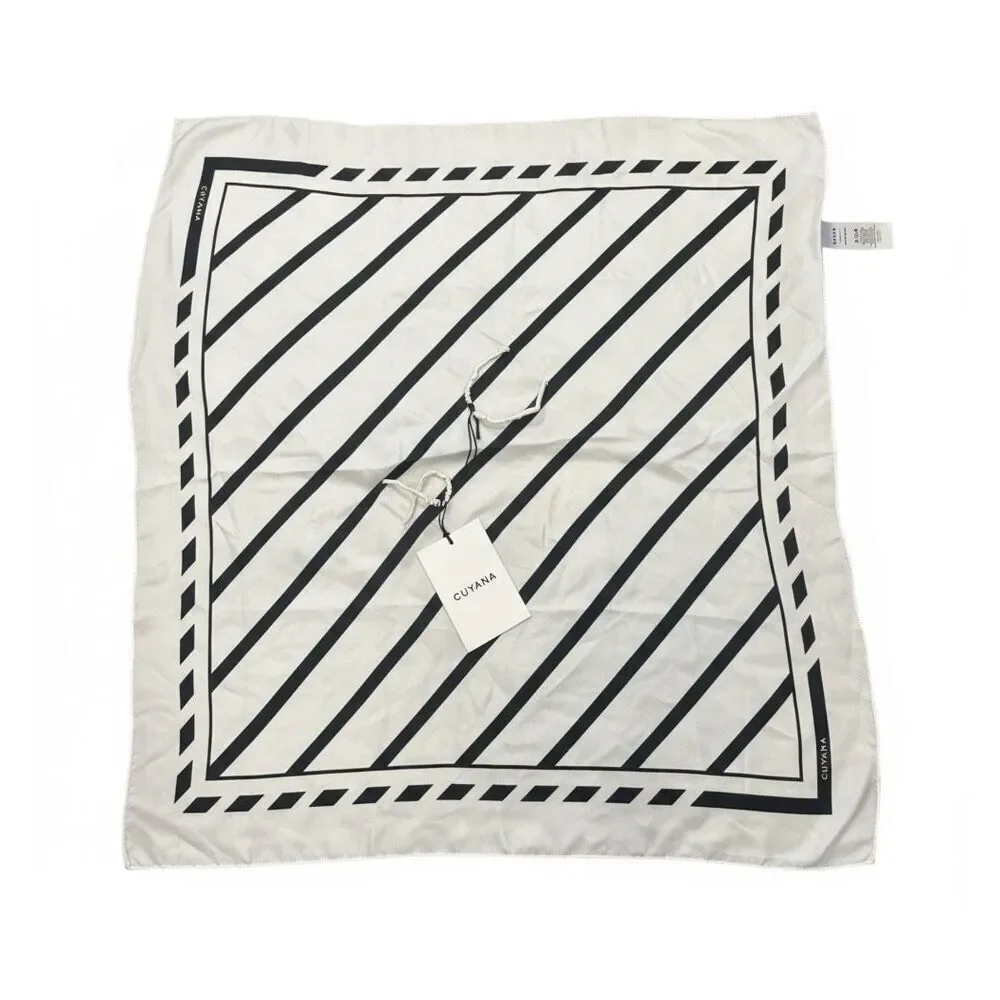 Cuyana Washable Silk Striped Bandana Scarf 23” - White and Black New